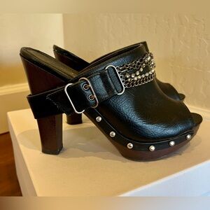 Flawed Vintage Black Faux Leather Platform Studded Women's Clogs FLAWED BEAUTIES